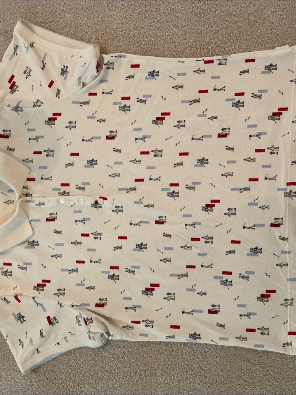 Liz Claiborne Cream Polo with Red & Blue Micro Print
